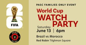Banner for the world cup watch party on June 13th at 6 PM at Red Robin